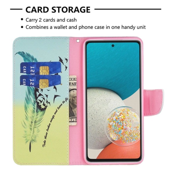 Wonderland Samsung Galaxy A53 5G Flip Etui - Fjer og Fugle Multicolor