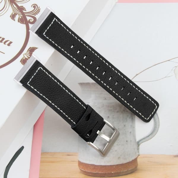 Fitbit Sense / Versa 3 weaving genuine leather watch band - Black Svart