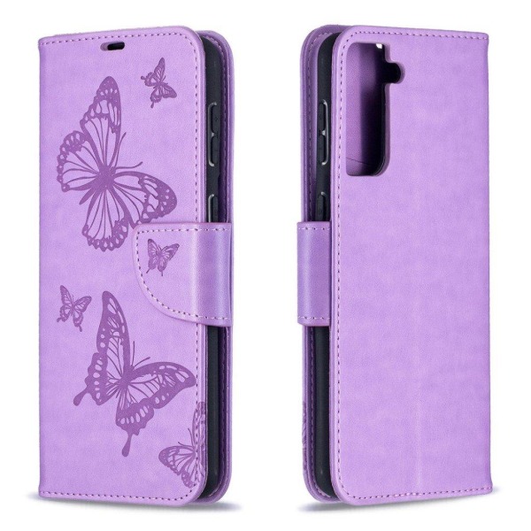 Butterfly Samsung Galaxy S21 Plus 5G nahkakotelo - Violetti Purple