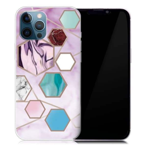 Marble design iPhone 13 Pro cover - Sekskantede Fragmenter I Lilla Multicolor