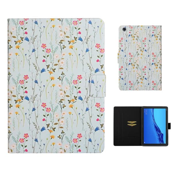 Huawei MediaPad M5 Lite 10 mønster læderflip etui - Rød Blomst Multicolor