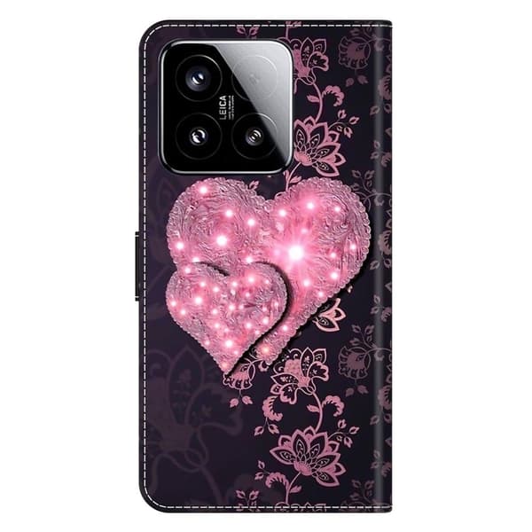 Xiaomi 15 Case 3D Pattern Vegansk Læder Wallet Phone Cover with Stand - Blonder Hjerter Pink