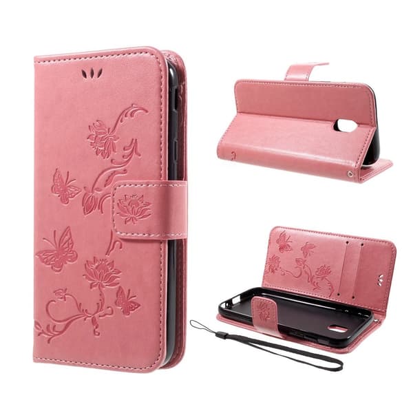 Samsung Galaxy J7 (2017) Smuk læder etui med tryk - Lyserød Pink