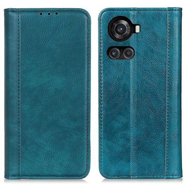 Äkta läder OnePlus 10R / OnePlus Ace fodral med magnetisk stängning Grön