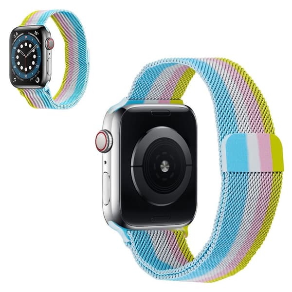 Apple Watch 42mm - 44mm regnbuelinje urrem - Gul / Lyserød / Sølv / Blå Multicolor