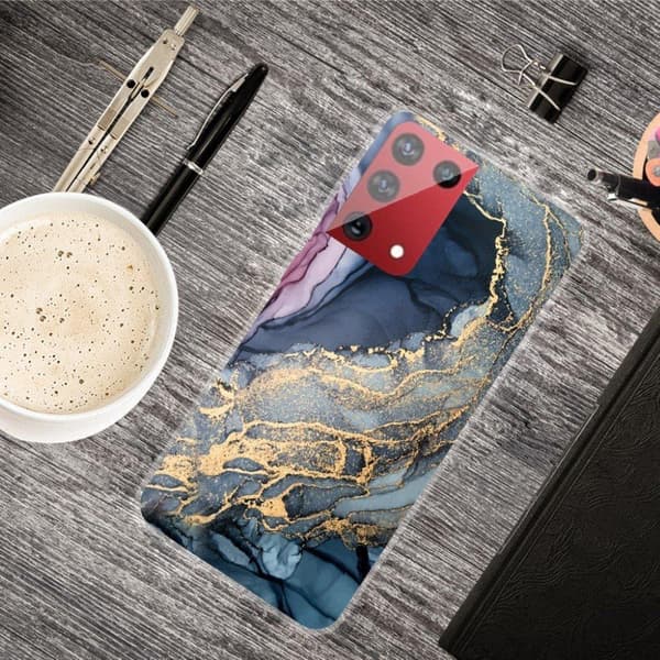 marmor Samsung Galaxy S21 Ultra etui - blå on Golden Splash marmor Blue