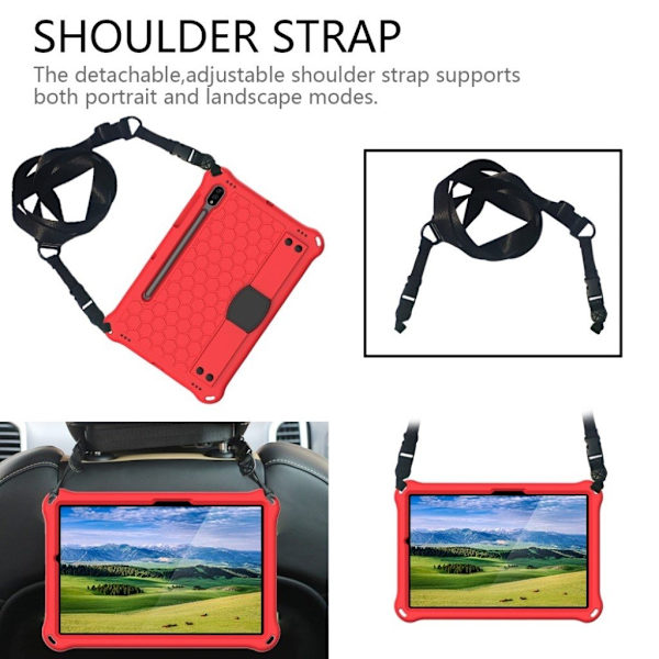 Honeycom mønster eva combo etui til Samsung Galaxy Tab S7 - rød / sort Red
