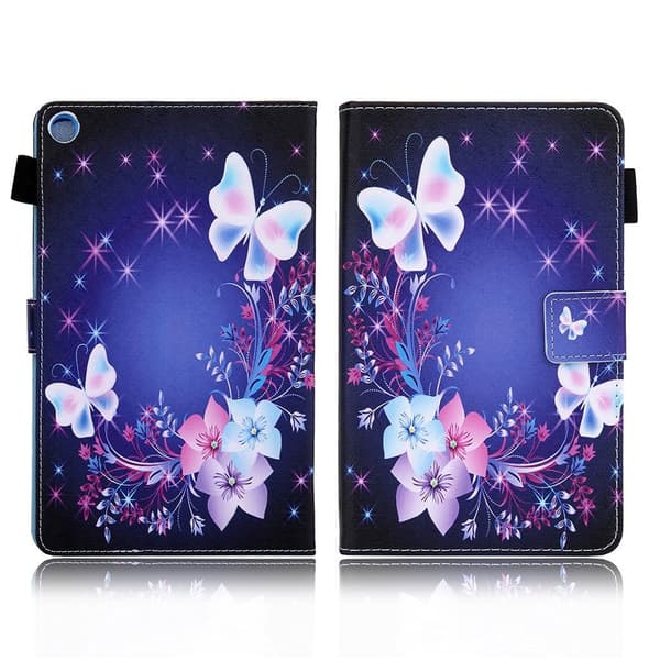 Samsung Galaxy Tab A 8.4 (2020) elegantti kuvio nahkainen flip case - Kukka / Perhonen Blue