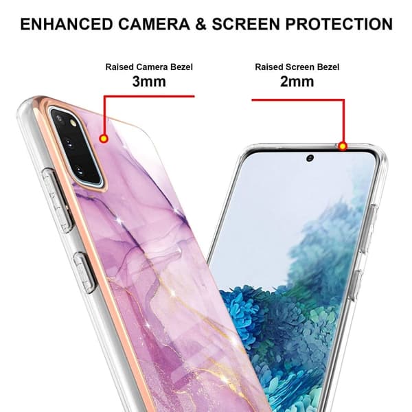 IMD IML Electroplating Marble Pattern Shell Anti-fingerprint Back Case til Samsung Galaxy S20 4G/S20 5G - Purple 001 Purple