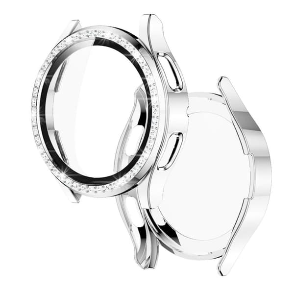 Samsung Galaxy Watch 4 (44mm) klockarmband med strassdekor och härdat glas - Silver Silvergrå