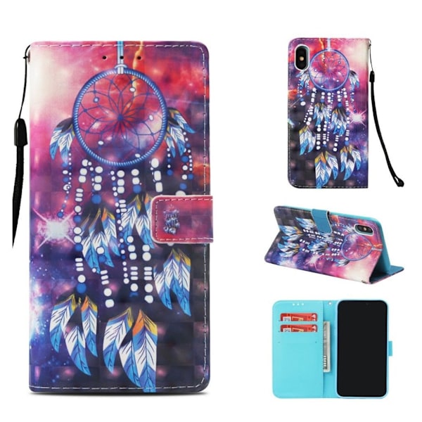 iPhone Xs Max flip cover i mønstret læder - Feather Dream Catcher Multicolor