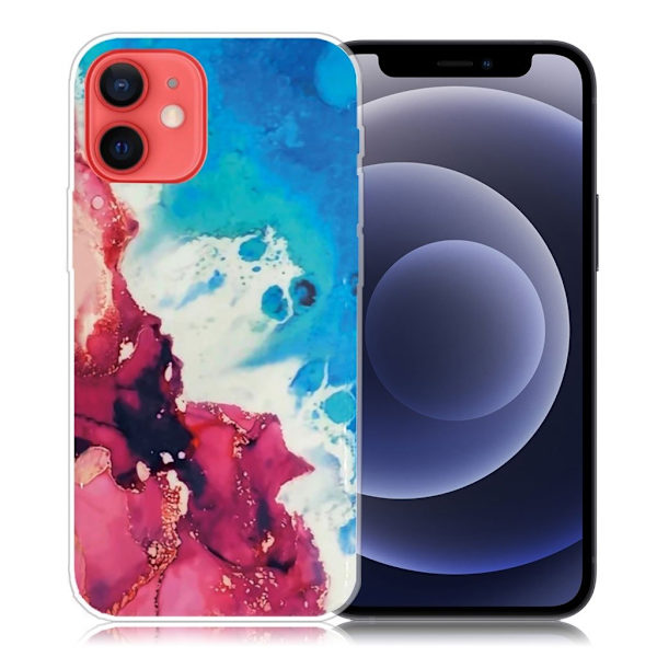 Marmormotiv iPhone 12 Mini skal - Stänk Av Rött Och Blått Blå
