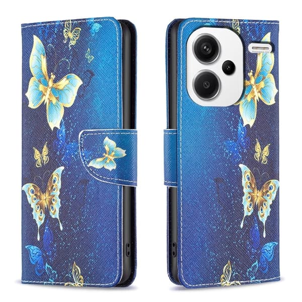 Wonderland Xiaomi Redmi Note 13 Pro Plus flip-etui - Gylne Sommerfugler Blue