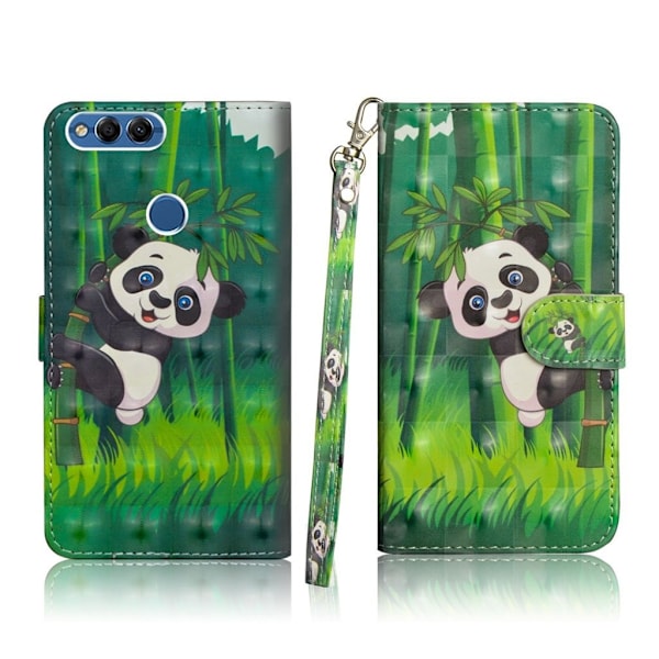 Huawei P Smart - Enjoy 7S mobilfodral syntetläder silikon stående plånbok - Panda multifärg