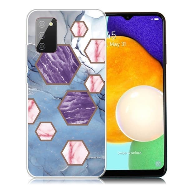Marmordesign Samsung Galaxy A03s deksel - Sekskantede Fragmenter I Lilla Multicolor