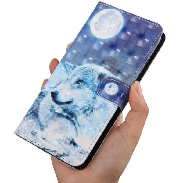 Huawei P30 Lite kuvio nahkakotelo - Valkoinen Susi White