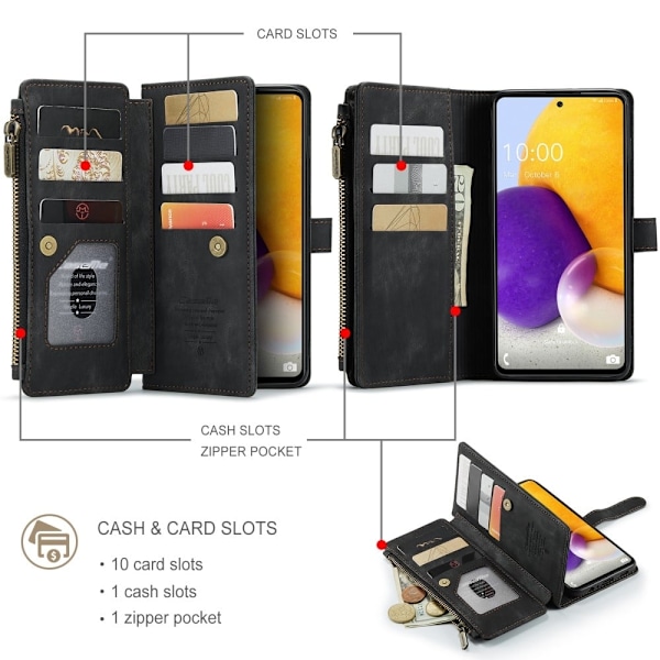 CaseMe Samsung Galaxy A72 5G etui med lynlås og pung - Sort Black