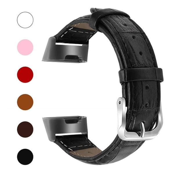 Fitbit Charge 2 leather watch band with crocodile texture - Black Black