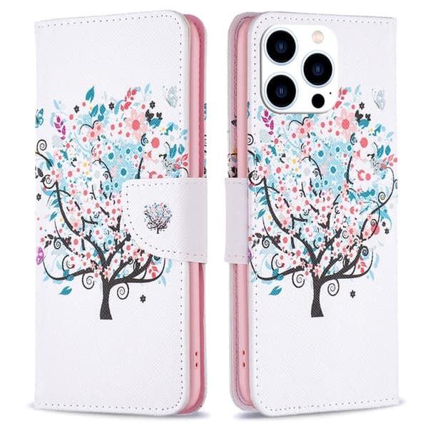 Wonderland iPhone 15 Pro Flippetui - Blomst Tre Pink
