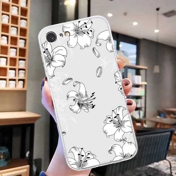 iPhone 16e-etui Blødt, fleksibelt telefonbagcover med mønsterprint - Hvid Blomst White
