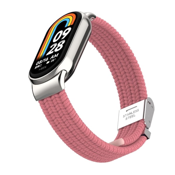 Nylonband med elastisk flätning för Xiaomi Smart Band 8 - Rosa Rosa