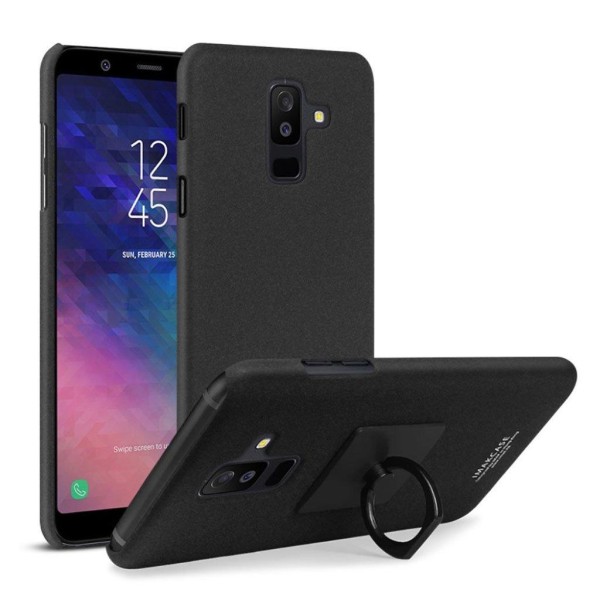 IMAK Cowboy Samsung Galaxy A6 Plus plastiketui med ringstativ og skærmfilm - Mat Sort Black