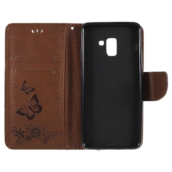 Butterfly läder Samsung Galaxy A8 (2018) fodral - Brun Brun