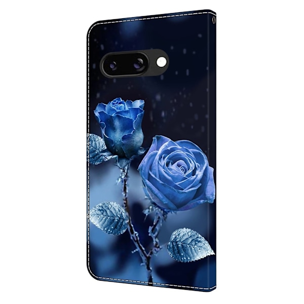 Google Pixel 9a Plånboksfodral Mönster Tryck Stativ Läder Flip Telefonskal - Blå Rosor Blå