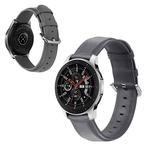 Samsung Galaxy Watch (42mm) ægte læder Urrem - Grå Silver grey