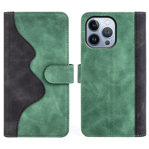 Tvåfärgat iPhone 14 Pro fodral i läder - Grön Grön