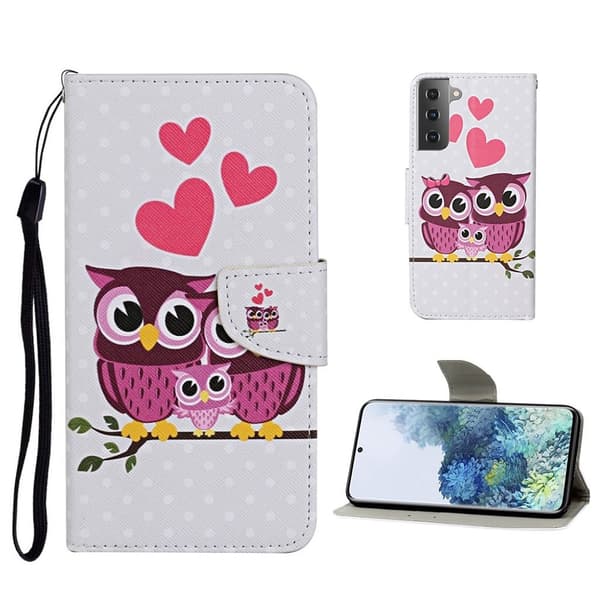 Wonderland Samsung Galaxy S21 Flip etui - Owl and Heart Multicolor