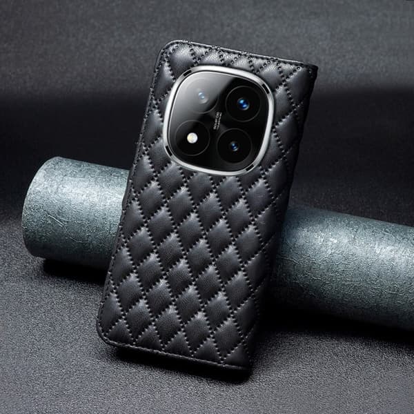 Rhombus mat Xiaomi Redmi Note 14 Pro 5G / Xiaomi Redmi Note 14 Pro Plus 5G flip etui - Sort Black