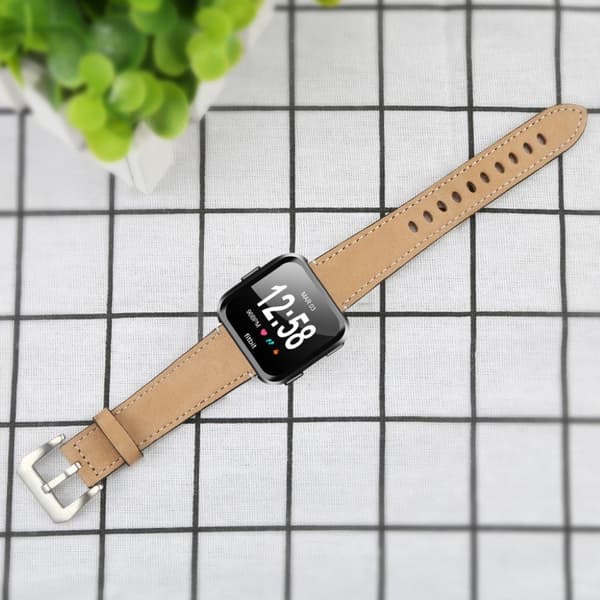 Fitbit Versa Vintage Matt Ekte Lær Klokkereim - Khaki Brown
