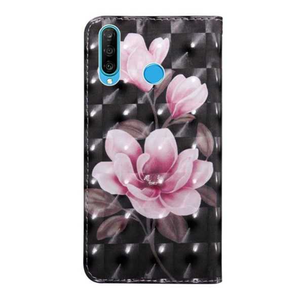 Huawei P30 Lite pattern leather case - Pink Flowers Pink