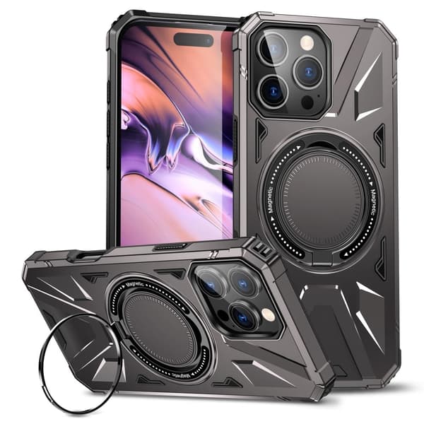 iPhone 16 Pro Max Fodral Kompatibelt med MagSafe Flexibelt och stötsäkert Kickstand-telefonskydd - Grå Silvergrå