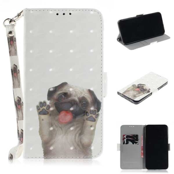 iPhone 9 Plus mobilfodral syntetläder silikon plånbok stående tryckmönster - Hund vinkar tassarna multifärg