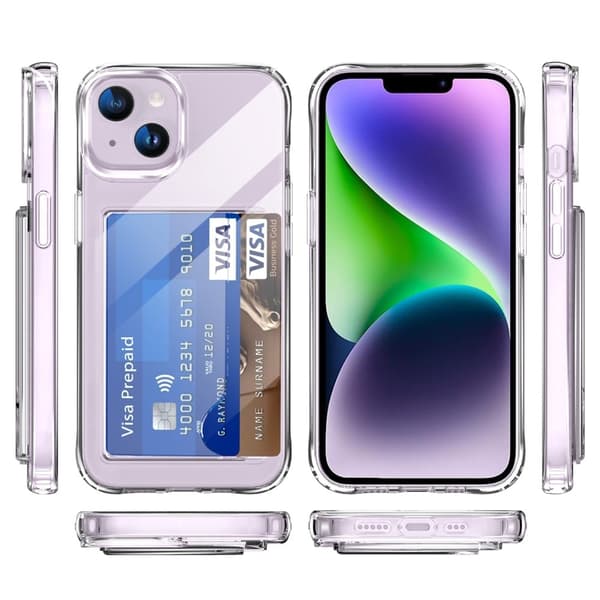 iPhone 14 akryyli läpinäkyvä suojus, jossa on korttipidike Transparent