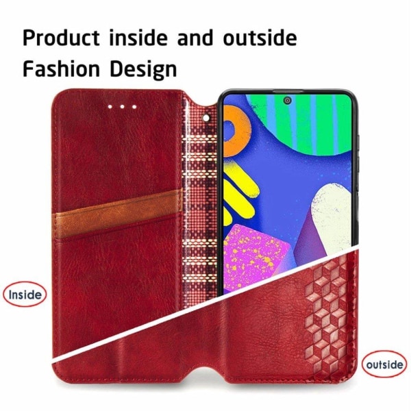 Nahkakotelo With A Stylish Rhombus Imprint For Samsung Galaxy M62 / F62 - Punainen Red