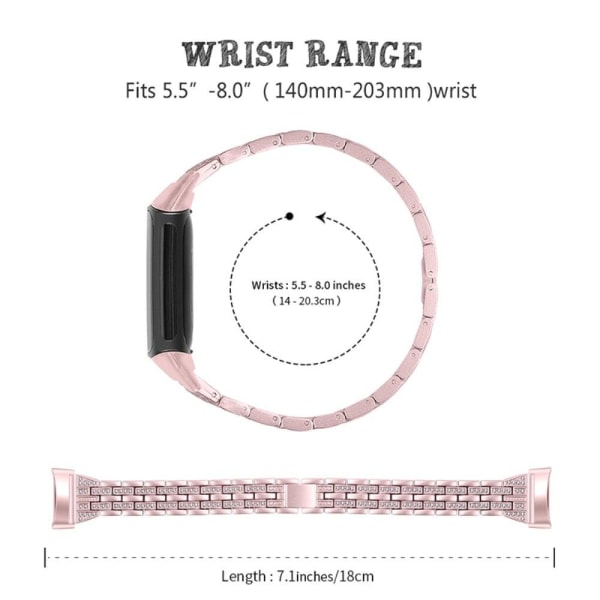 Fitbit Charge 5 to-række rhinestone glitz urrem - Lyserød Rose Pink