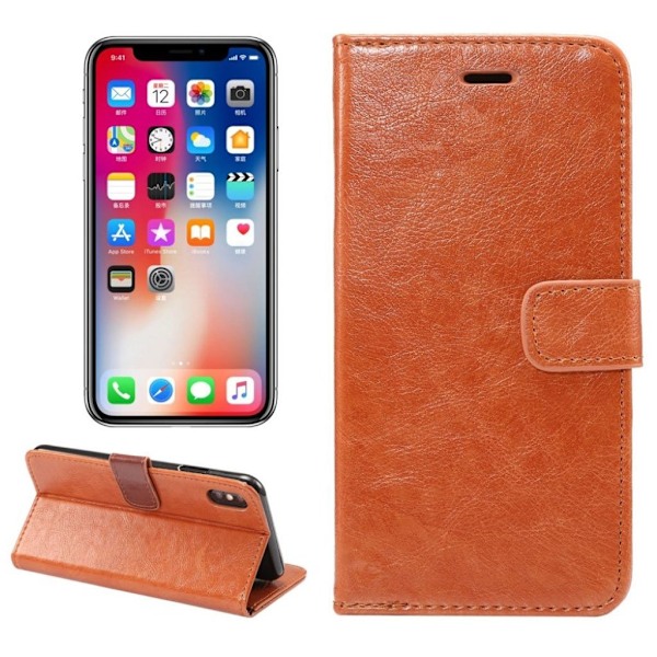 iPhone 9 Plus mobilfodral syntetläder silikon stående plånbok vildhäst - Brun Brun
