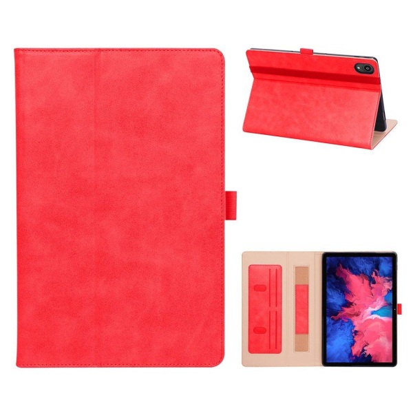 Lenovo Tab P11 built in hand-strap leather case - Red Red