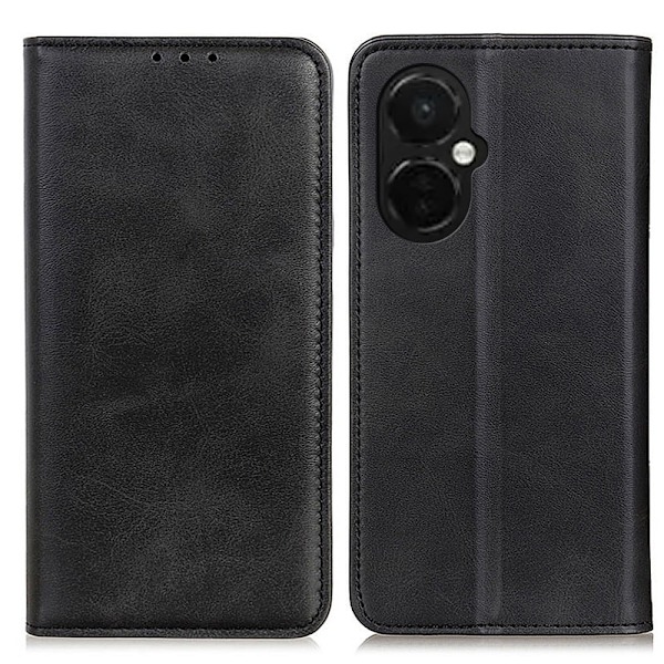 Flip Etui med Pung i Ægte Læder til OnePlus Nord CE 3 - Sort Black
