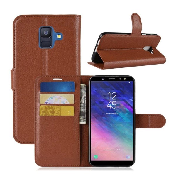 Samsung Galaxy A6 (2018) mobilfodral PU läder plånbok stående position - Brun Brun