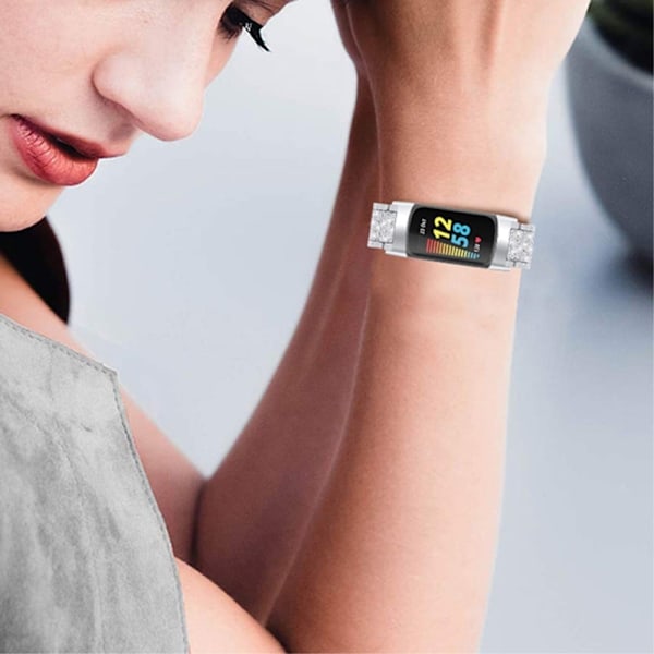 Fitbit Charge 5 bling strass klockarmband - Silver Silvergrå