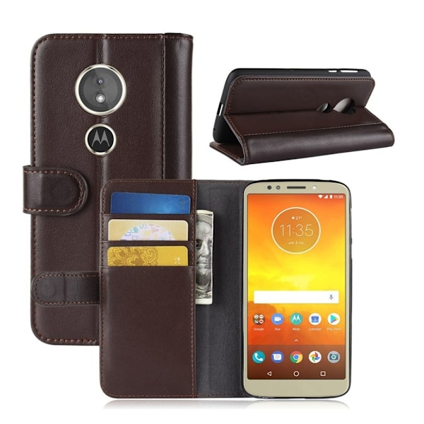Motorola Moto G6 Play beskyttelsesetui i splidtet læder med stander og kortlommer - Brun Brown