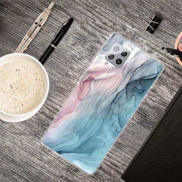 marmor Samsung Galaxy A42 5G etui - Rose / blå marmor Blue