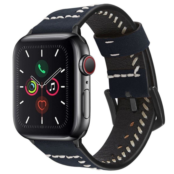 Apple Watch Series 5 / 4 44mm unik syet læderurrem - Blå Blue