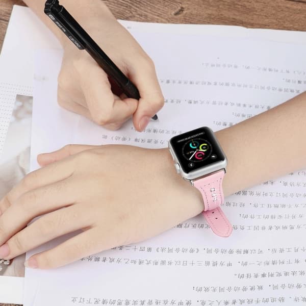 Apple Watch Series 4 40mm krystal dekorations ægte læder Urrem - Lyserød Pink