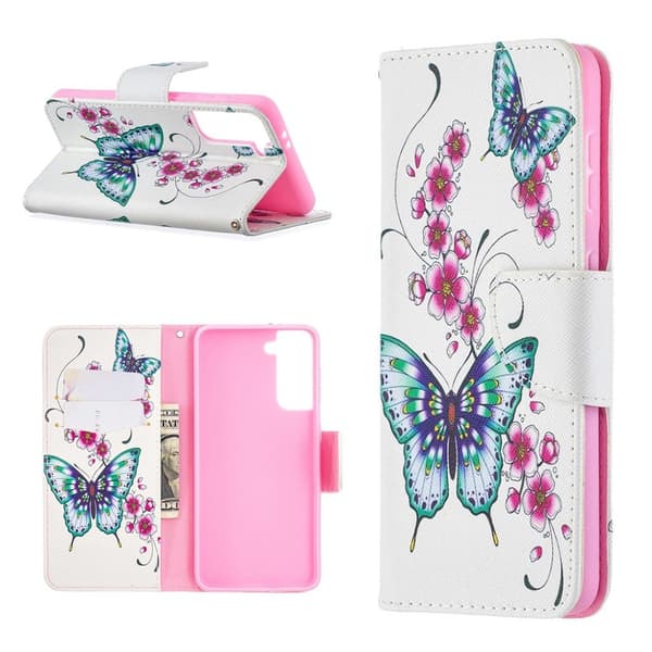 Wonderland Samsung Galaxy S21 flip etui - grøn sommerfugl Multicolor