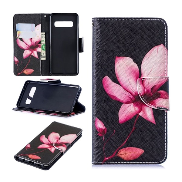 Samsung Galaxy S10 läderfodral med mönster - Blomma Rosa
